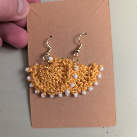 handmade crochet Jewelry - Handcrafted Fringe Yellow Crochet Earrings